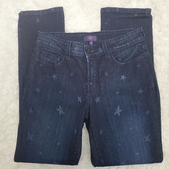 NYDJ Sheri Skinny Ventura Denim Blue Jean Dark Wash Factory Fading Star Print 6P - Picture 2 of 15